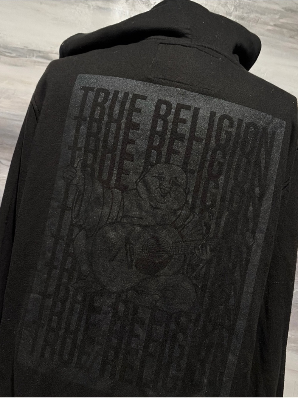 Vintage TRUE RELIGION Zip Up Hoodie Buddha Classic Logo Sweatshirt Y2K Mono